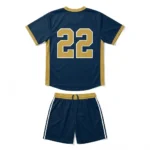 Backside view of the Crease King Custom Lacrosse Uniform - Navy Gold Kit displaying custom sublimation numbering in gold with a white outline on a navy blue jersey