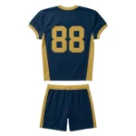 Back view of a navy blue Gridiron Classic custom football jersey with large athletic block number 88 in gold, showcasing the premium sublimated design and durable construction for league uniforms