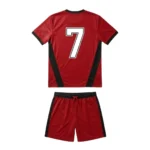 Back side of the Ignite Pro Custom Soccer Uniform - Red Black Kit jersey showing a large white athletic number 7 with black outline and matching red and black soccer shorts