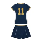Pitch Prestige Custom Field Hockey Kits - Navy White: Back view of a navy field hockey uniform featuring a gold athletic number 11 and a pleated skort