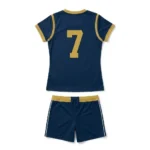Back view of the Rising Star Custom Girls Volleyball Uniform - Navy Gold, showcasing the custom gold player number 7 and a comfortable athletic fit for youth players