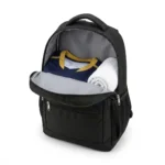 Kitora Pro Team backpack main compartment open showing folded jersey and towel with 30L capacity