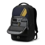 Kitora Pro Team backpack front organiser pocket open showing phone, keys and wallet storage